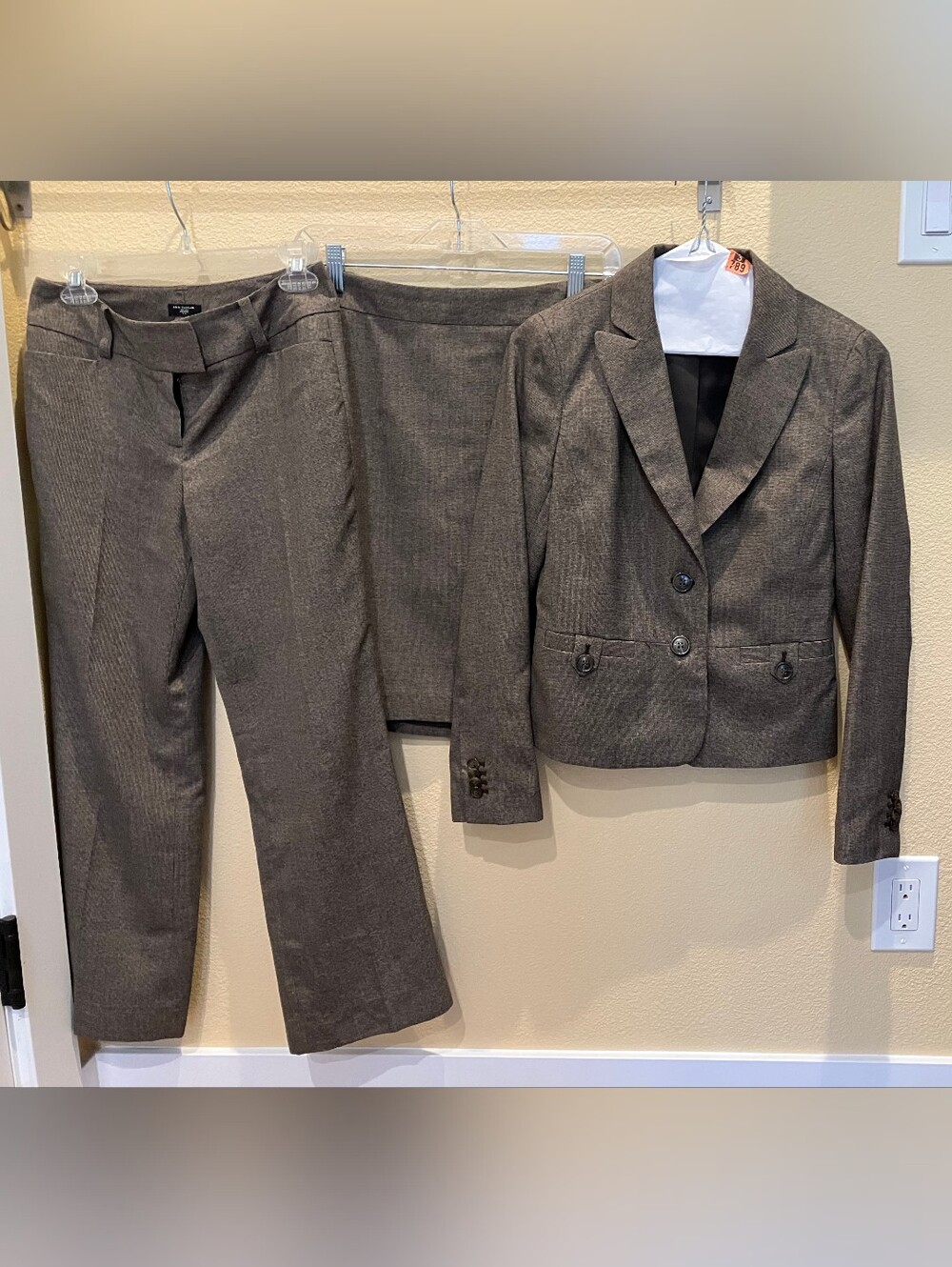 Women's Brown Three-Piece Suit Jacket, Pants & Skirt